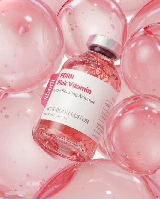 SUNGBOON EDITOR PDRN Pink Vitamin Glow Boosting Ampoule 40 ml — presentación y textura