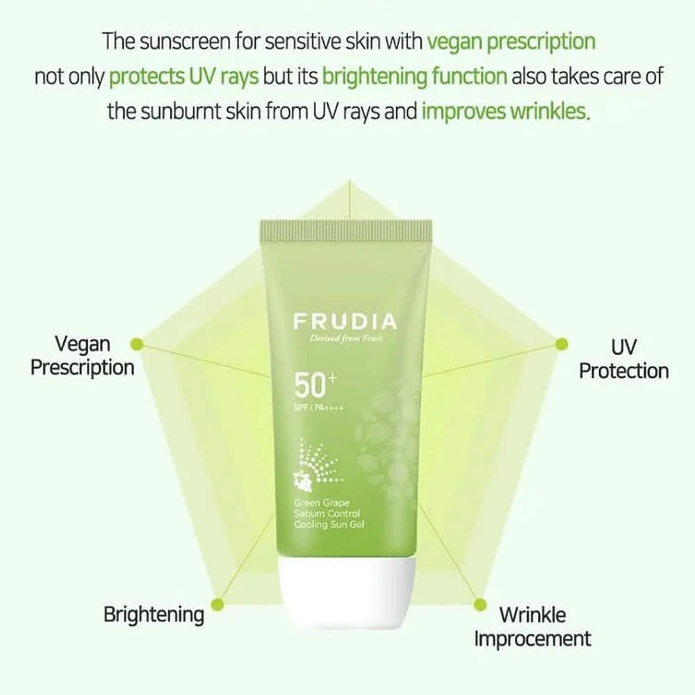 FRUDIA green grape sebum control cooling sun gel SPF50+ PA++++