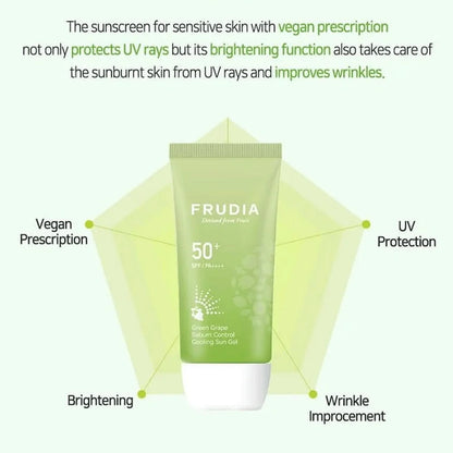 FRUDIA green grape sebum control cooling sun gel SPF50+ PA++++