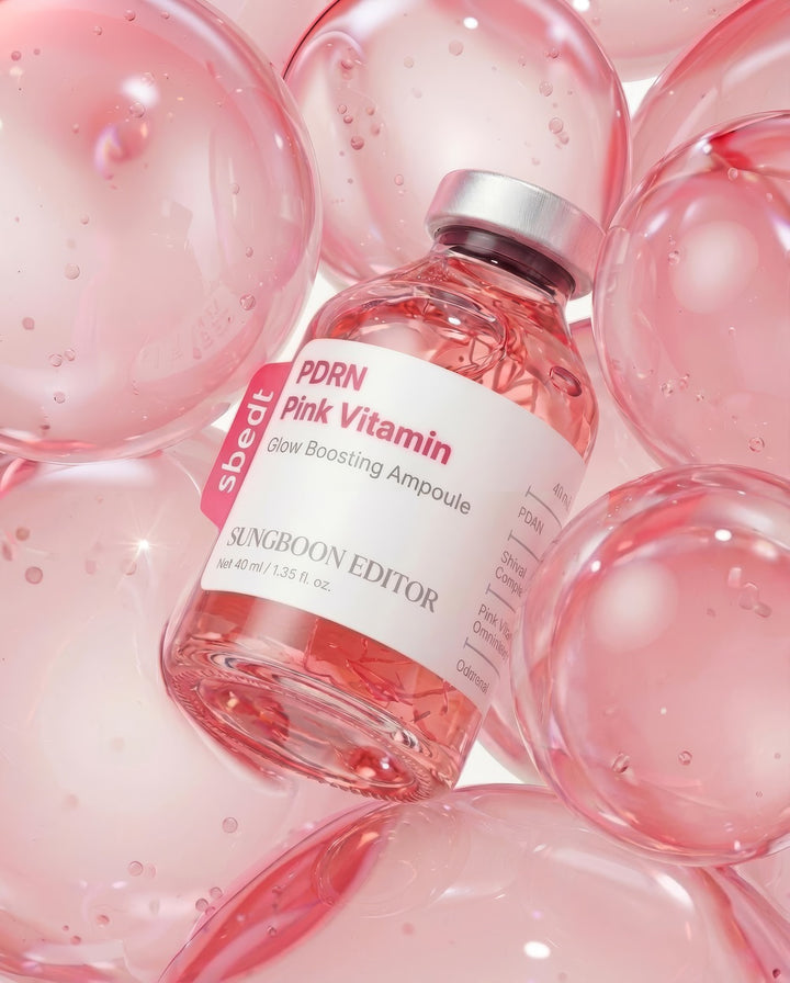 SUNGBOON EDITOR PDRN Pink Vitamin Glow Boosting Ampoule 40 ml — presentación y textura